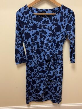 Talbots Navy and Light Blue Floral Tie-Front Sheath Dress